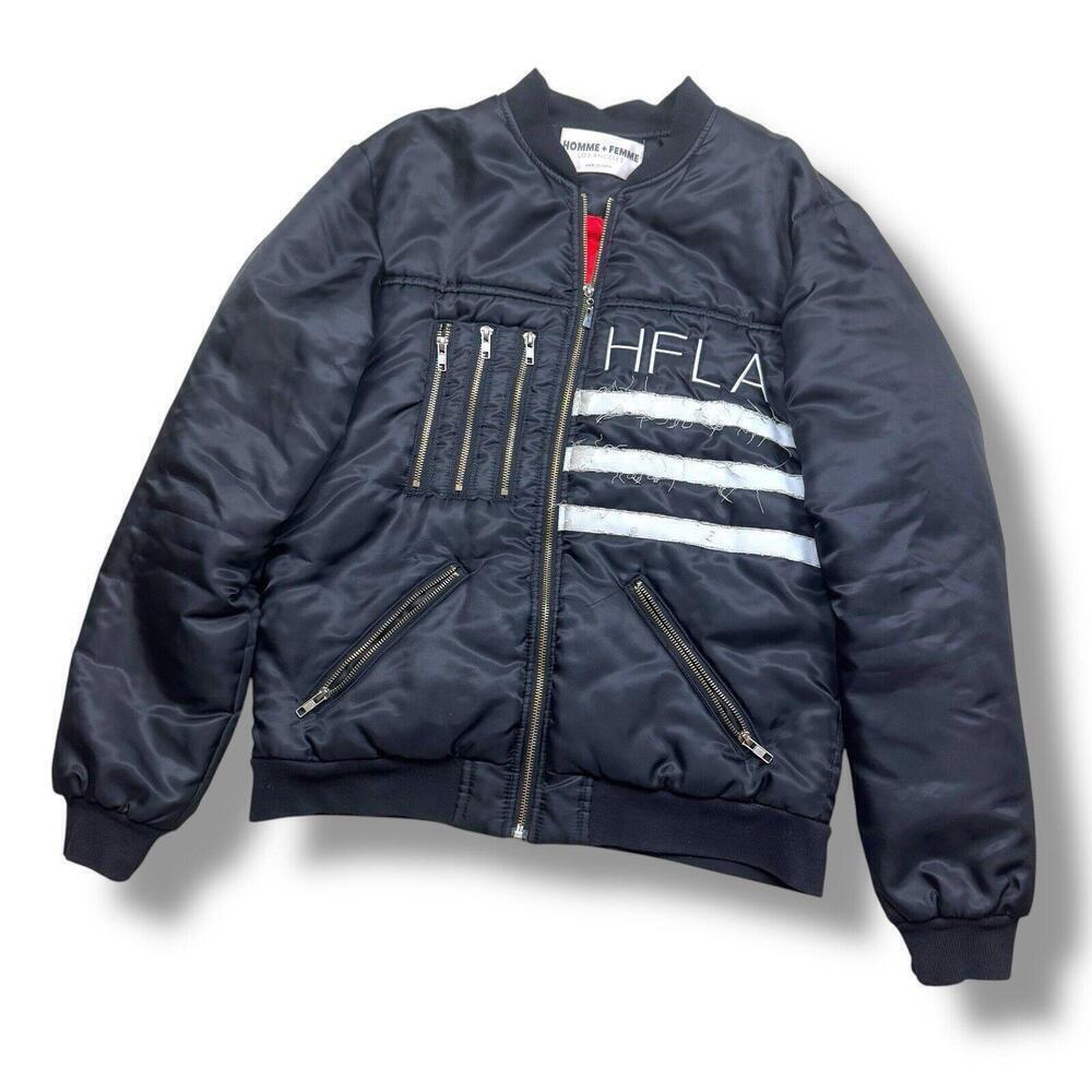 Homme Femme LA Bomber Jacket Black Streetwear Zip-Up HFLA Embroidered S Japan